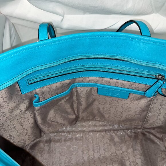 Michael Kors Aquamarine/Silver Safiano Leather Tote Bag - Picture 10 of 12
